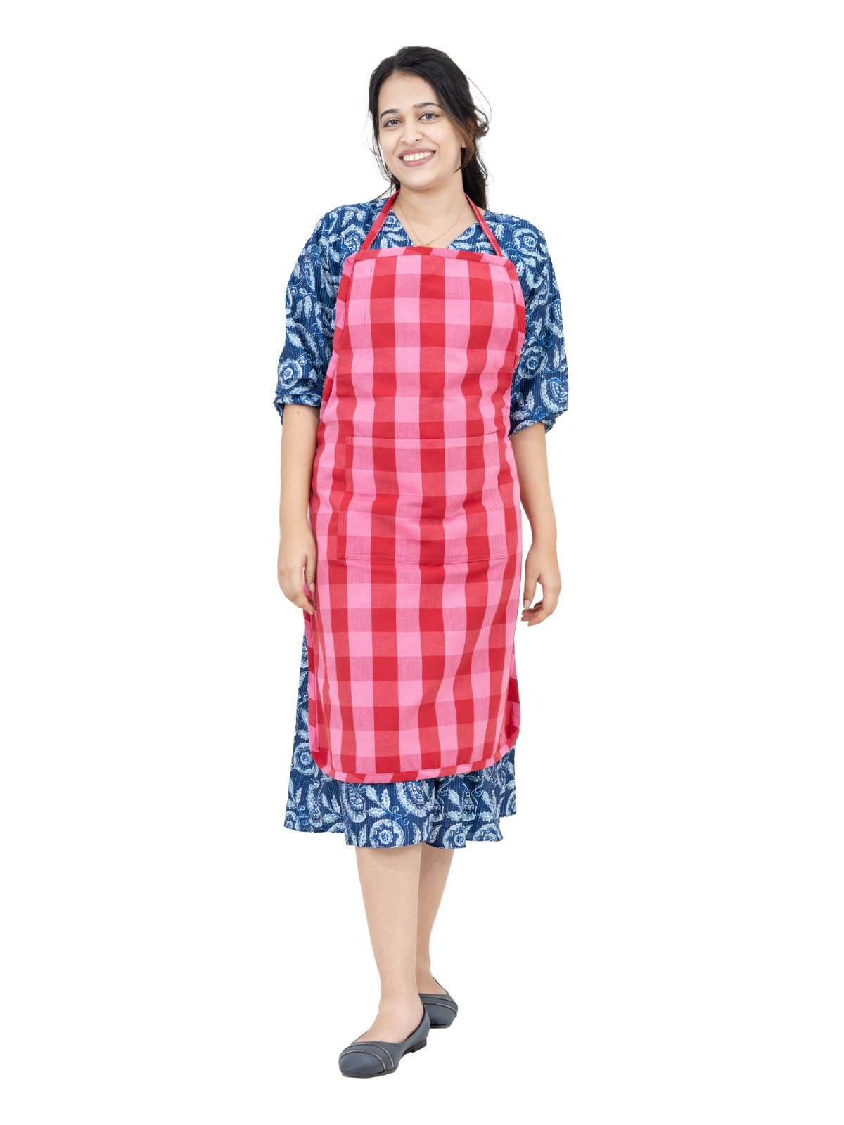 Crimson Red/ Pink Checkered Cotton Apron