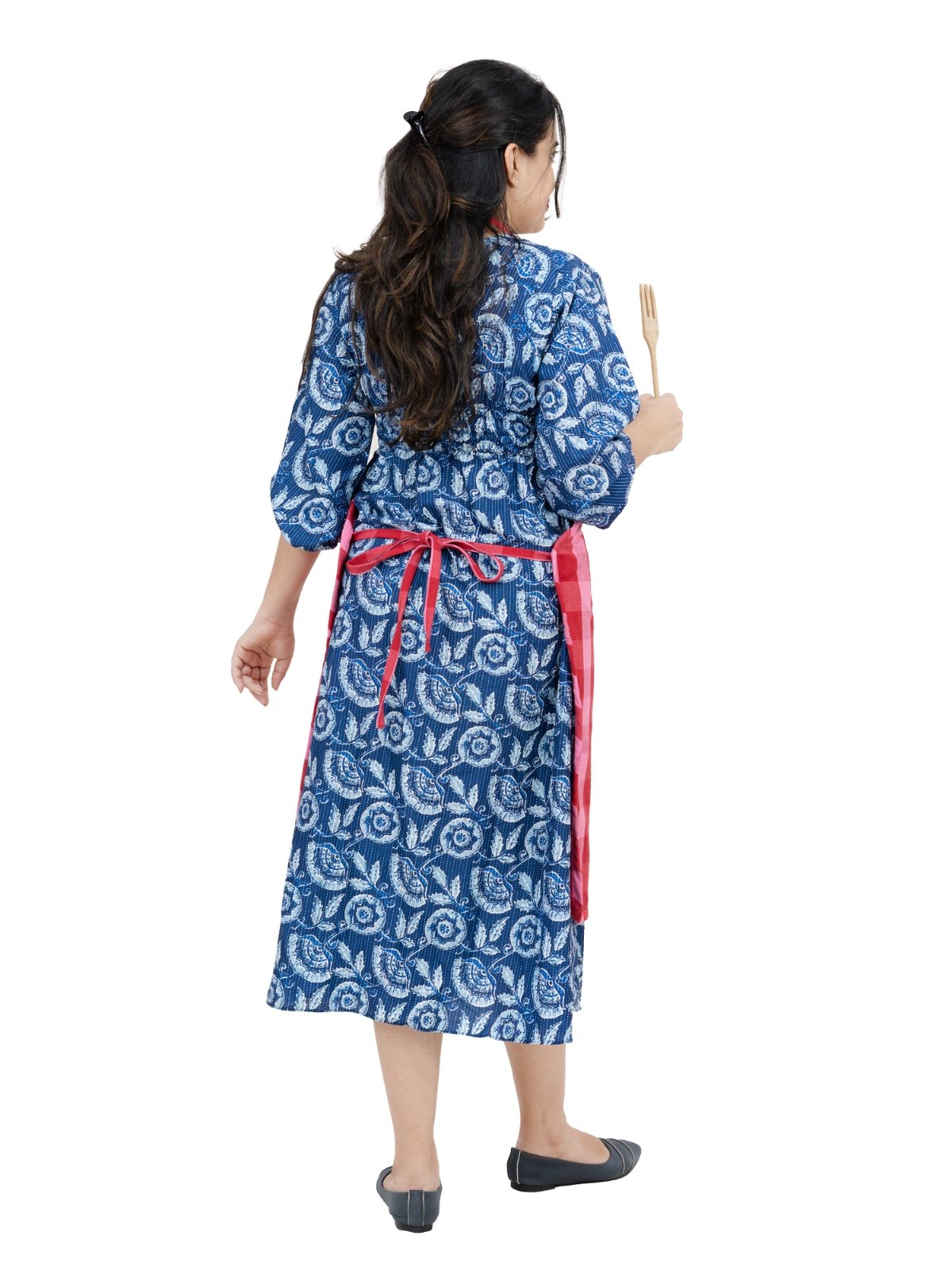 Crimson Red/ Pink Checkered Cotton Apron - Image 5