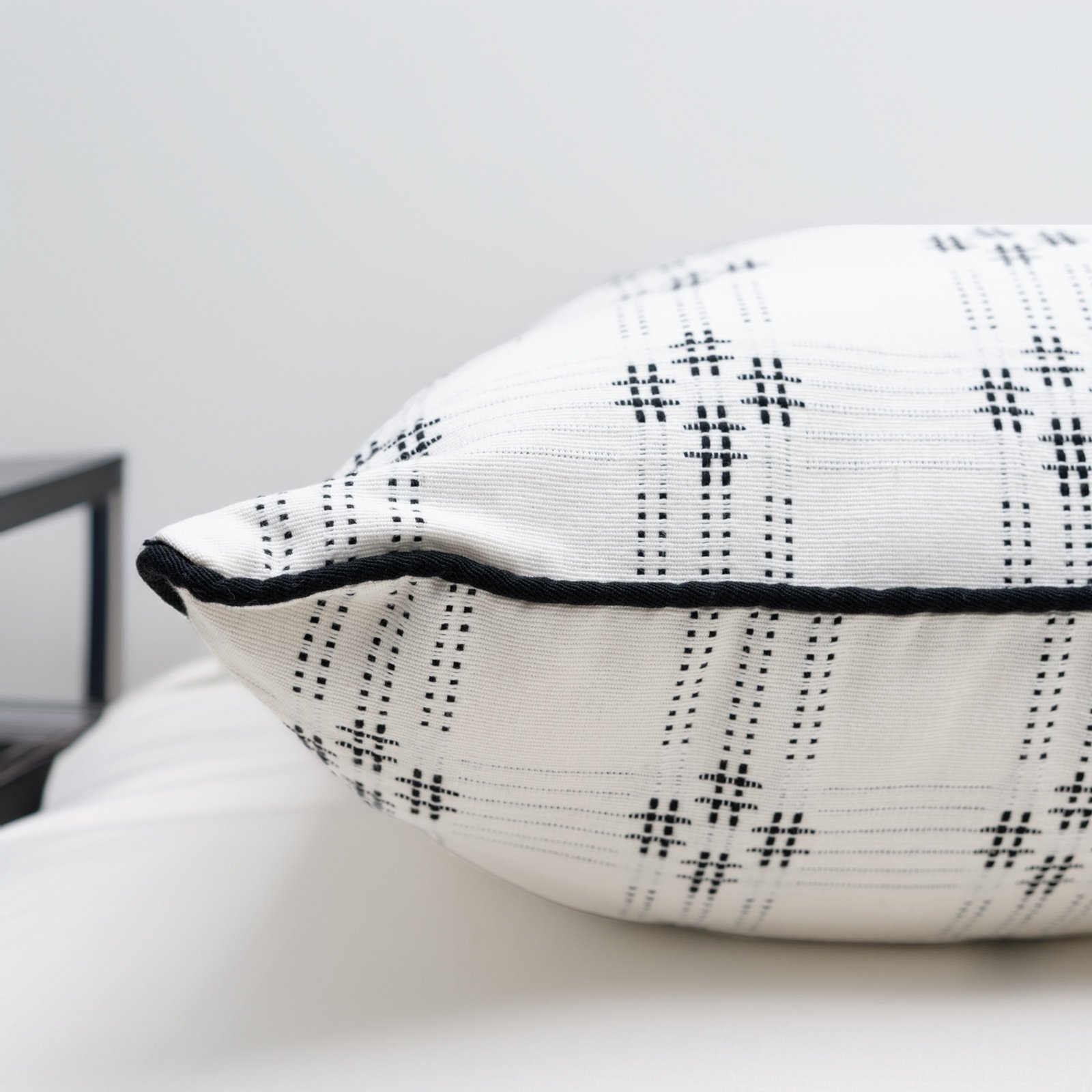 White Mono Dobby Grid 100% Cotton Cushion Cover - Image 4